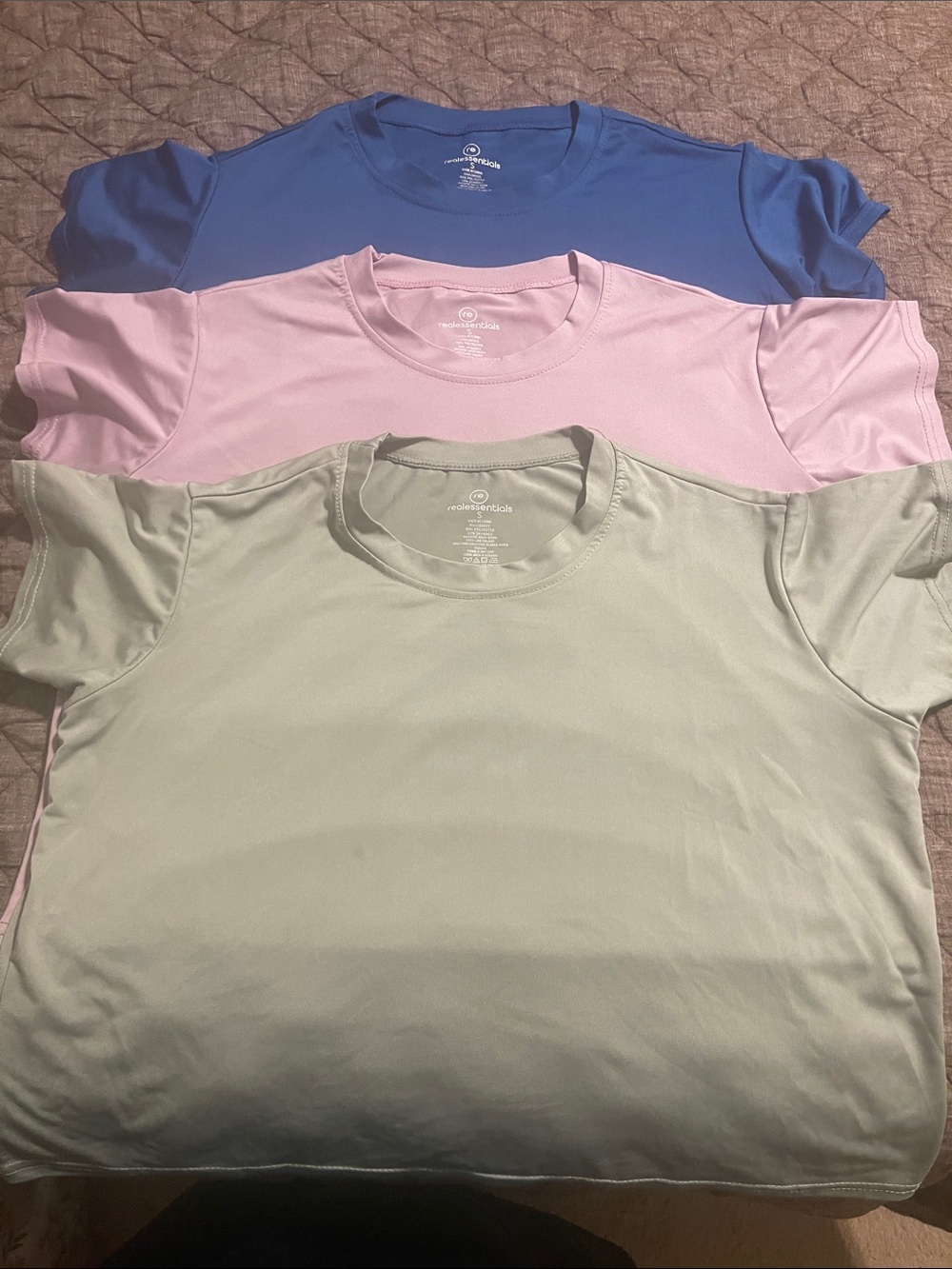 Real Essentials Crew Neck Tee in Blue, Sage & Pink Trio one price all 3